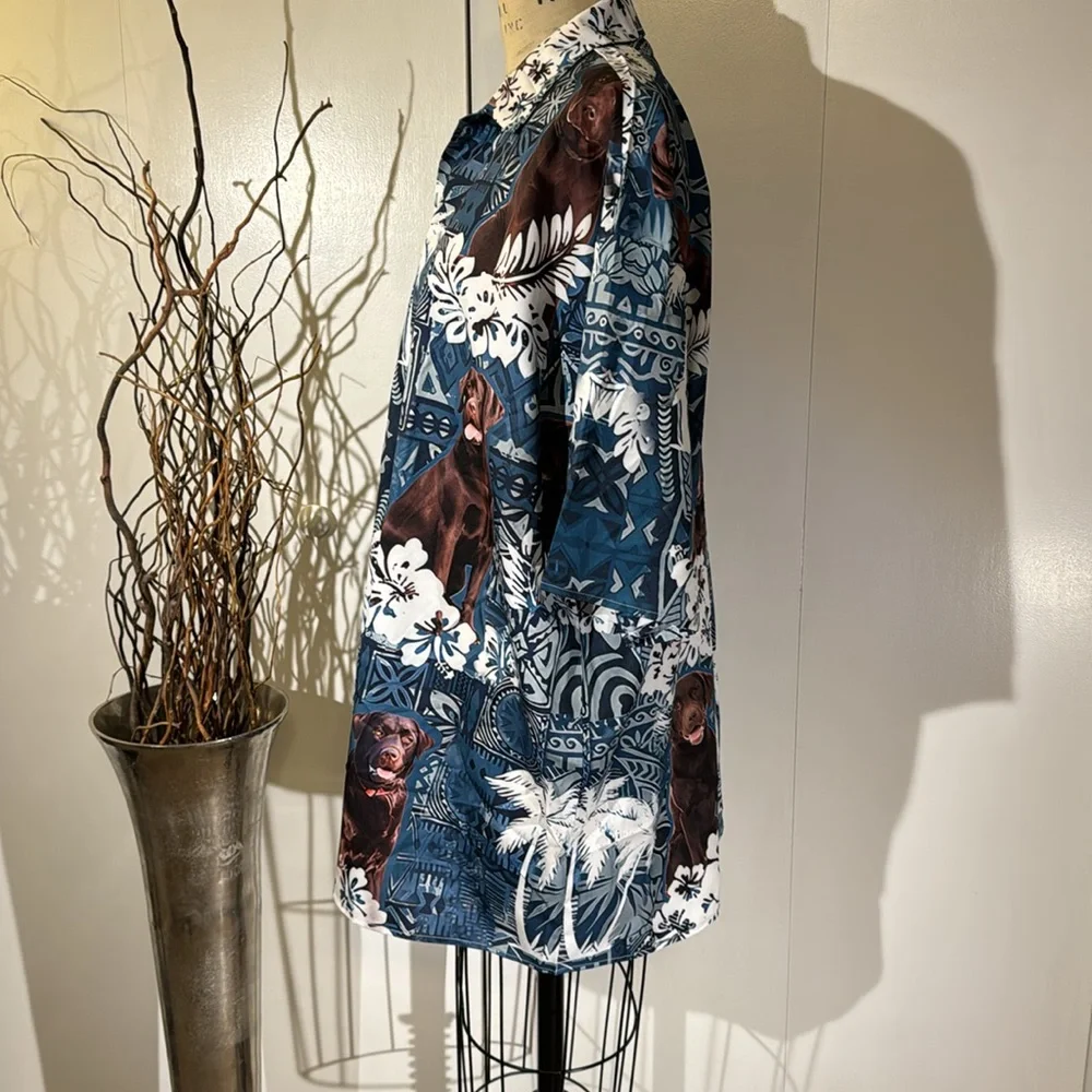 Tropical & Novelty Button Shirt with Chocolate Lab - Picture 3 of 5